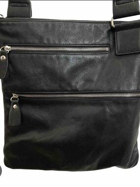 margot Black Leather Messenger Bag with Silver Hardware